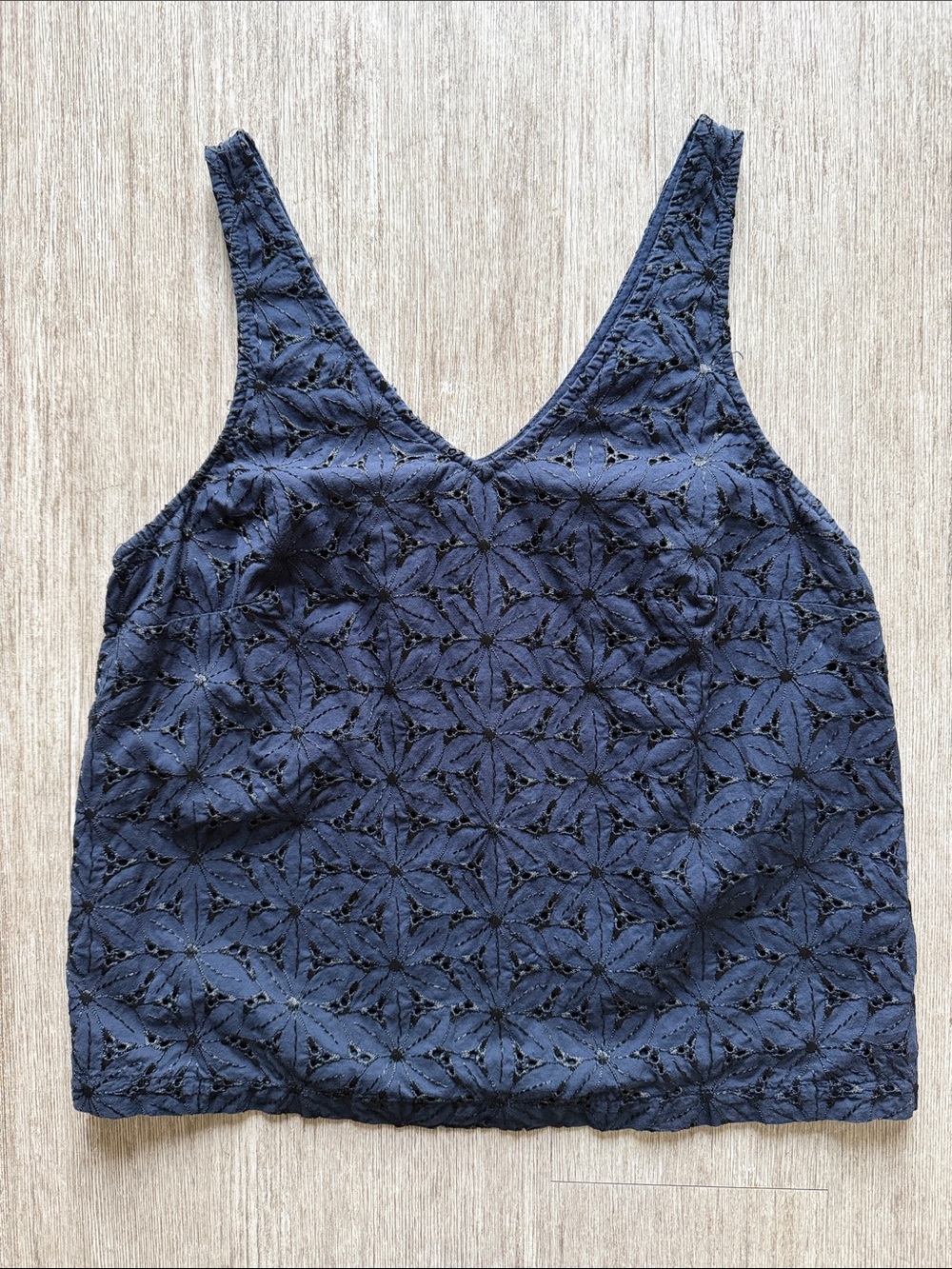 A New Day Navy Eyelet V-Neck Cotton Tank Top